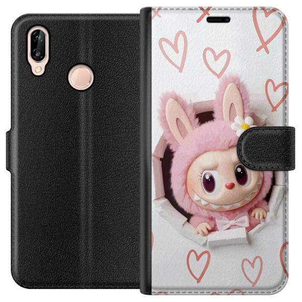 Huawei P20 lite Lompakkokotelo Labubu Sydän Taustakuva Pop Mart Rakkausteema Hahmodesign Suosittu Motiivi Keräilytaideteossarja