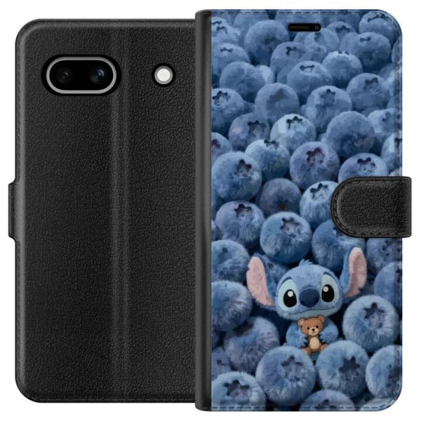 Kompatibelt Lommeboketui til Google Pixel 7a Søt fluffy blå figur med liten bamse blant myke blåbær blå