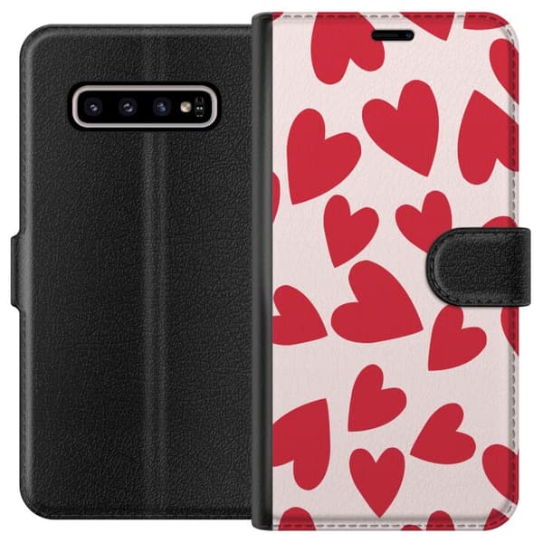 Kompatibelt Lommeboketui til Samsung Galaxy S10+ Hjerter
