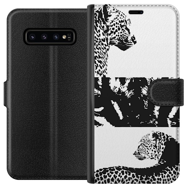 Samsung Galaxy S10 Lompakkokotelo Leopard Faces