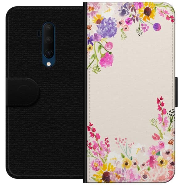 Kompatibel Tegnebogsetui til OnePlus 7T Pro Blommig akvarellram