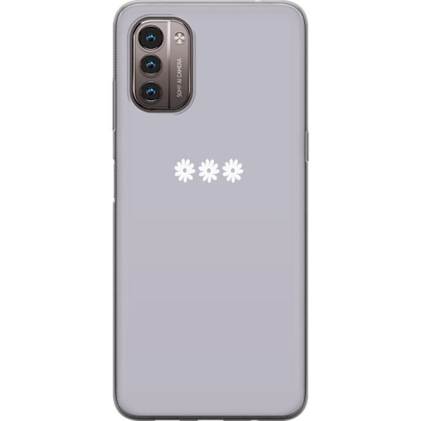 Nokia G21 Läpinäkyvä kuori Lila Blomminimalismi - tyylikäs kukkakuva lila taustalla