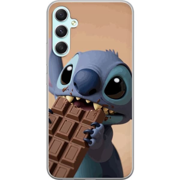 Kompatibelt Mobildeksel til Samsung Galaxy A34 Søtt blått romvesen som spiser en stor sjokoladeplate blå