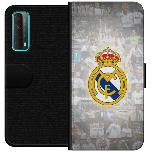 Huawei P smart 2021 Tegnebogsetui Real Madrid Emblem Fodbold Klubmærke Hvid Guld Design Champions League Mester La Liga Fans Ikonisk