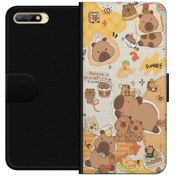 Huawei Y6 (2018) Lompakkokotelo Kawaii capybara mobilskal med gulliga djurmotiv