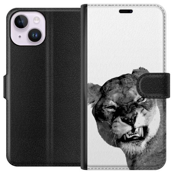 Apple iPhone 14 Plånboksfodral Lejon Konst Artistiskt Djurmotiv Afrikanskt Stil Djungel Känsla Grafiskt Motiv Hemdekor Djurtema