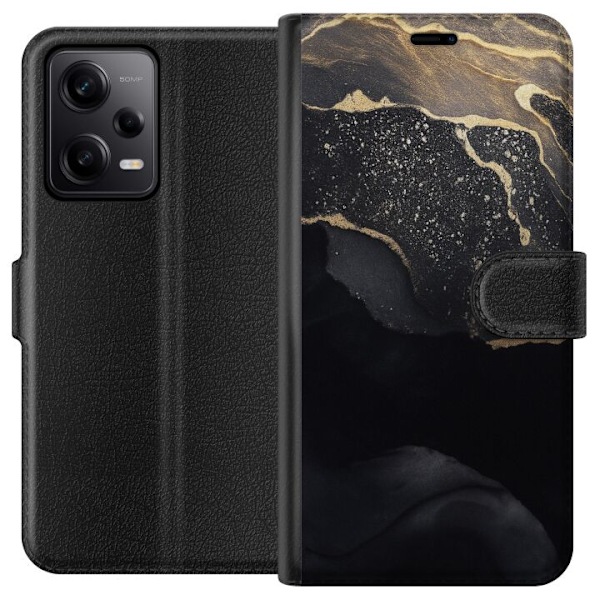 Xiaomi Redmi Note 12 Pro Tegnebogsetui Sort guld abstrakt