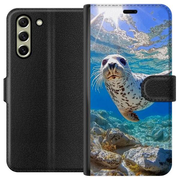 Samsung Galaxy S21 FE 5G Lompakkokotelo Myynti Meri Uiminen Eläinaihe Luonto Vesimotiivi Sininen Suunnittelu Meriteema Suosittu Motiivi Villieläimet