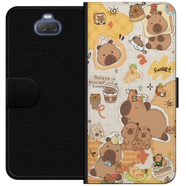Sony Xperia 10 Plus Tegnebogsetui Kawaii capybara mobilskal med gulliga djurmotiv