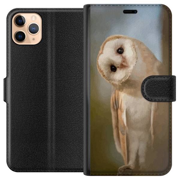 Apple iPhone 11 Pro Max Plånboksfodral Uggla Nyfiken Blick Fågelmotiv Skog Natur Grafiskt Design Populärt Motiv Djur Tema Dekoration