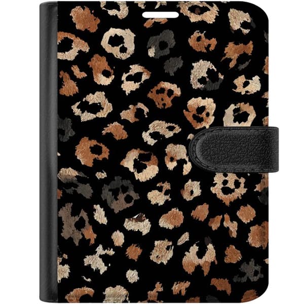 Kompatibel Tegnebogsetui til Apple iPhone Duo Stilrent leopardmønster i brun, beige og sort på mørk baggrund sort
