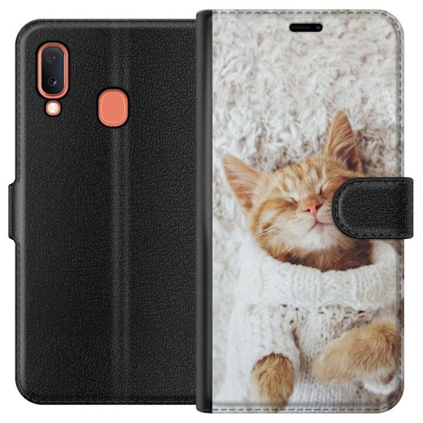 Samsung Galaxy A20e Lompakkokotelo Kitten Neule