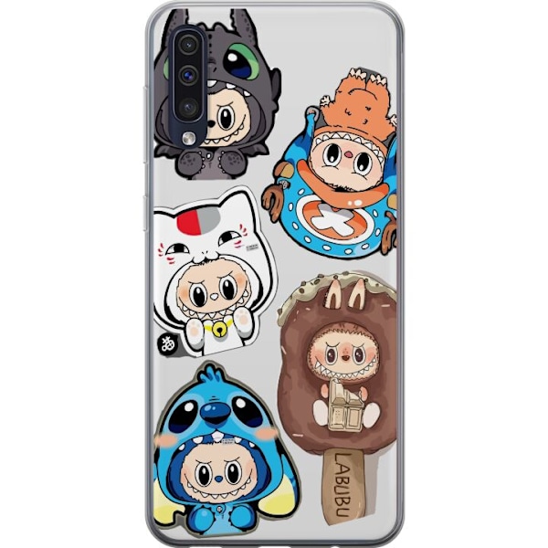 Samsung Galaxy A50 Gjennomsiktig deksel Labubu figure samling - Pop Mart Labubu The Monsters i fargerik design