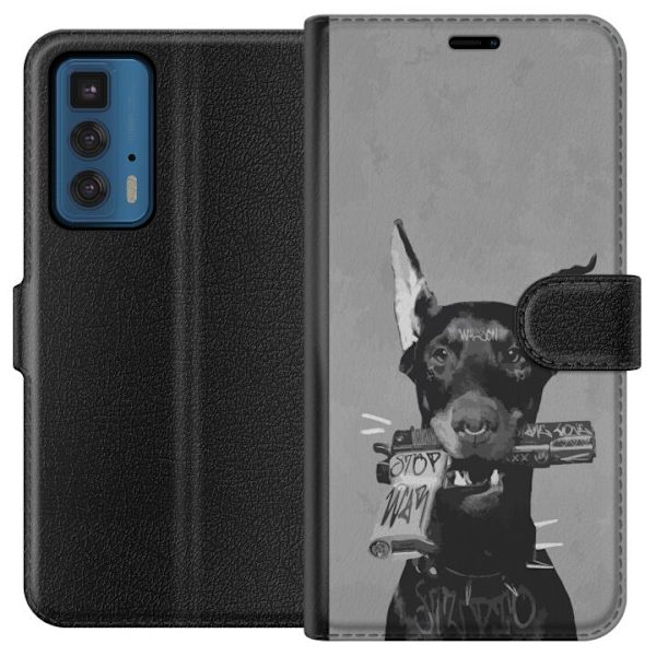 Motorola Edge 20 Pro Lompakkokotelo Harmaa Koira Graafinen Suunnittelu Kovan Eläinaiheen Katutaide Urbaani Trendi Koiran Ystävä Tyyli Suosittu Aihe