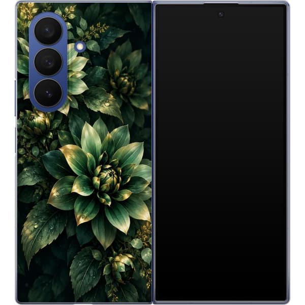 Kompatibelt Mobildeksel til Samsung Galaxy Z Fold7 Grønne georginer grønn
