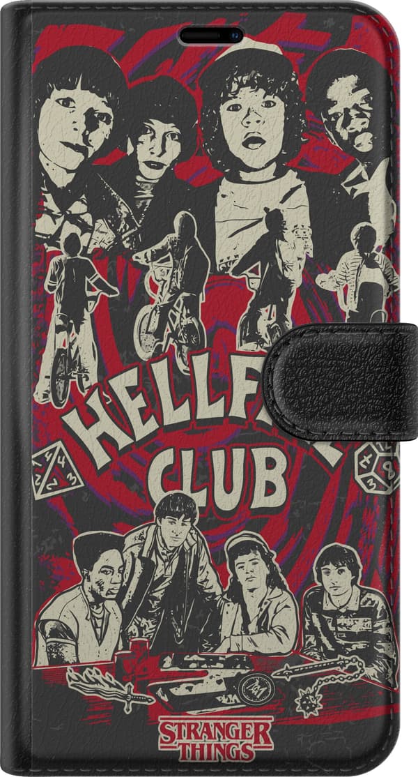 Kompatibelt Lommeboketui til OnePlus 8 Pro Hellfire Club-collage med Stranger Things-karakterer og sykler