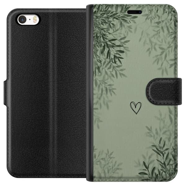 Kompatibel Tegnebogsetui til Apple iPhone 5 Minimalistisk grønt motiv med håndtegnet hjerte, bløde bladskygger og rolig botanisk baggrund grøn