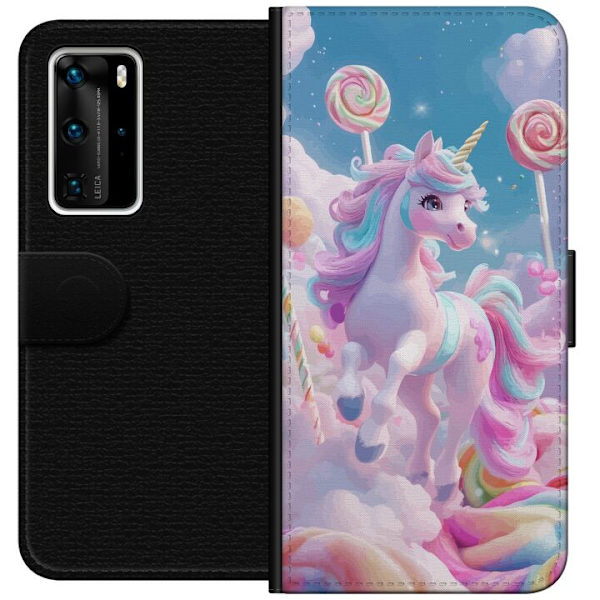 Huawei P40 Pro Lompakkokotelo Yksisarvinen Candy Pastel Kawaii Suunnittelu Söpö Suosittu Väri Graafinen Trendi Lapsen Teema Fantasia Taide