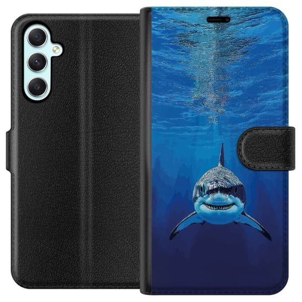 Kompatibelt Plånboksfodral till Samsung Galaxy A34 Närbild av en vithaj under vattnet blå