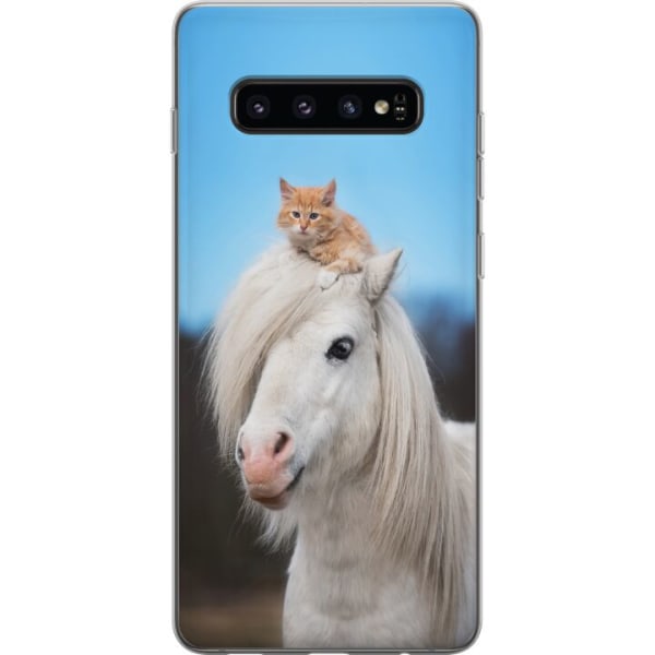 Samsung Galaxy S10 Läpinäkyvä kuori Hevonen & Kissan