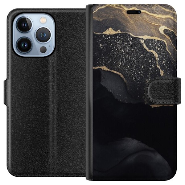Apple iPhone 13 Pro Tegnebogsetui Sort guld abstrakt