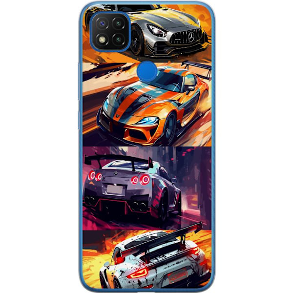 Xiaomi Redmi 9C Gjennomsiktig deksel Rallyfeber - intensivt motiv med rallybiler