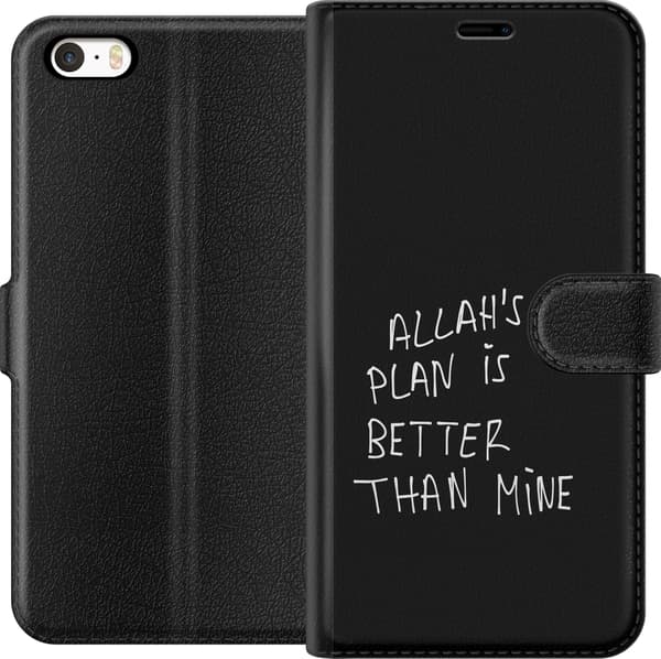 Kompatibel Tegnebogsetui til Apple iPhone 5 Allahs plan er bedre end min, sort-hvidt tekstdesign med et islamisk citat og minimalistisk udtryk sort