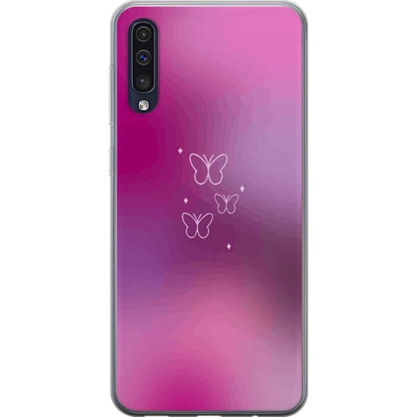 Samsung Galaxy A50 Läpinäkyvä kuori Perhoset Vaaleanpunainen