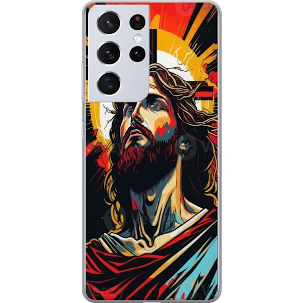 Samsung Galaxy S21 Ultra 5G Läpinäkyvä kuori Jeesus ja Kortti - uskonnollinen motiivi syvällä symboliikalla