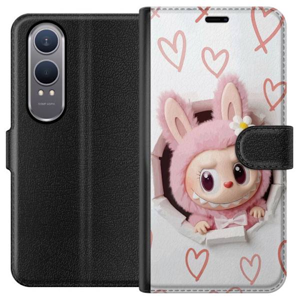 OnePlus Nord CE4 Lite Plånboksfodral Labubu Hjärtbakgrund Pop Mart Kärlek Tema Figur Design Populärt Motiv Samlarfigur Art Toy Serie