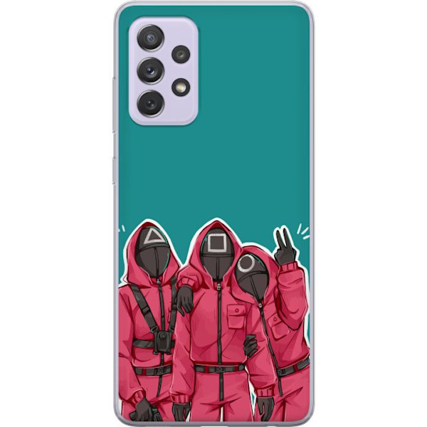 Samsung Galaxy A52s 5G Genomskinligt Skal Squid Game Karaktärer Grafisk Design Seriefigurer Populär TV Motiv Asiatisk Stil Spännande Trend