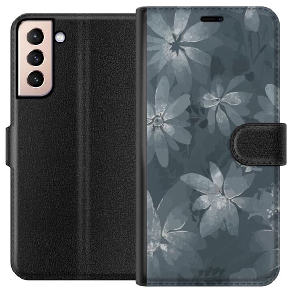 Kompatibelt Plånboksfodral till Samsung Galaxy S21 Blommor Grå / Blå