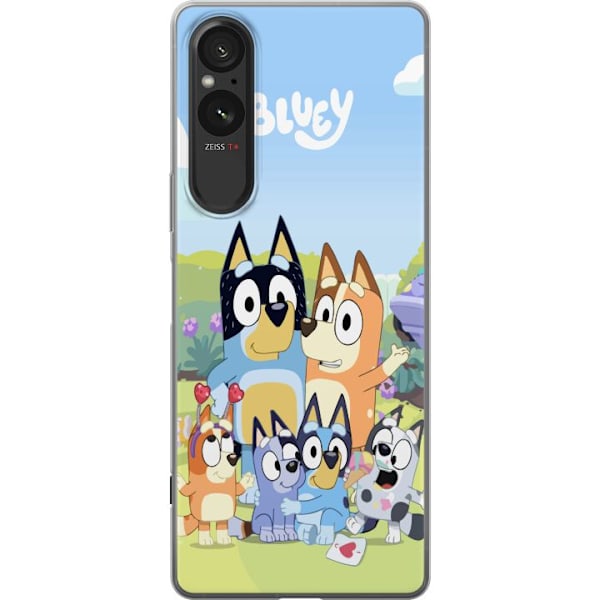 Sony Xperia 5 V Gennemsigtig cover Bluey mobilcover med hele familien i farverigt design