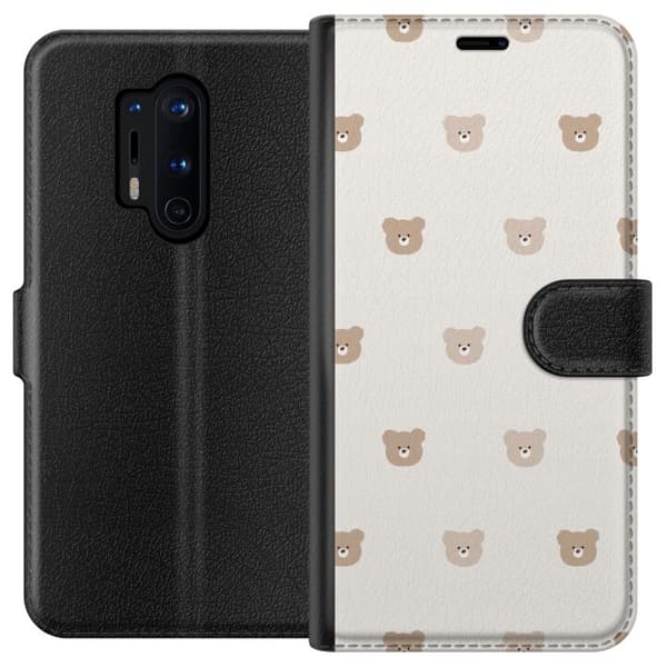 Kompatibel Tegnebogsetui til OnePlus 8 Pro Teddybaggrund - søde teddybjørne mod en blød baggrund