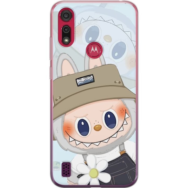 Motorola Moto E6s (2020) Genomskinligt Skal Labubu med hatt – Pop Mart-figur Mr. Butcher i retro stil med karaktär