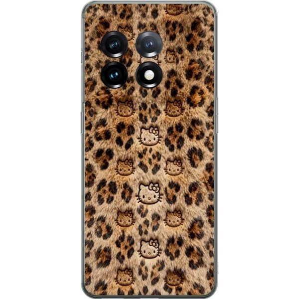 Kompatibelt Mobildeksel til OnePlus 11 Søtt leopardmønster med katteansikter i leken design brun