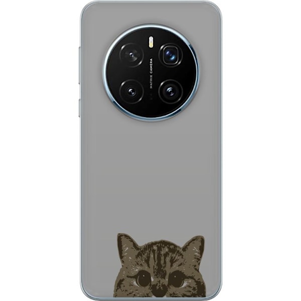 Honor Magic7 Pro Genomskinligt Skal Grå Kattblick – stilren kattdesign med grå bakgrund