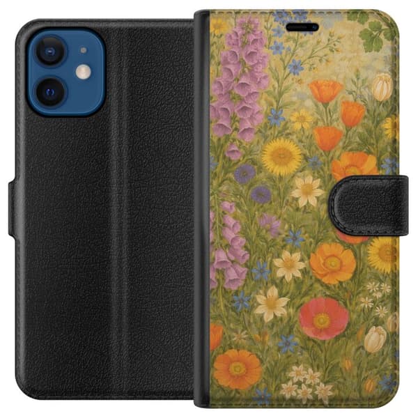 Kompatibel Tegnebogsetui til Apple iPhone 12 mini Eng i fuldt flor med vilde farver og nostalgisk stemning