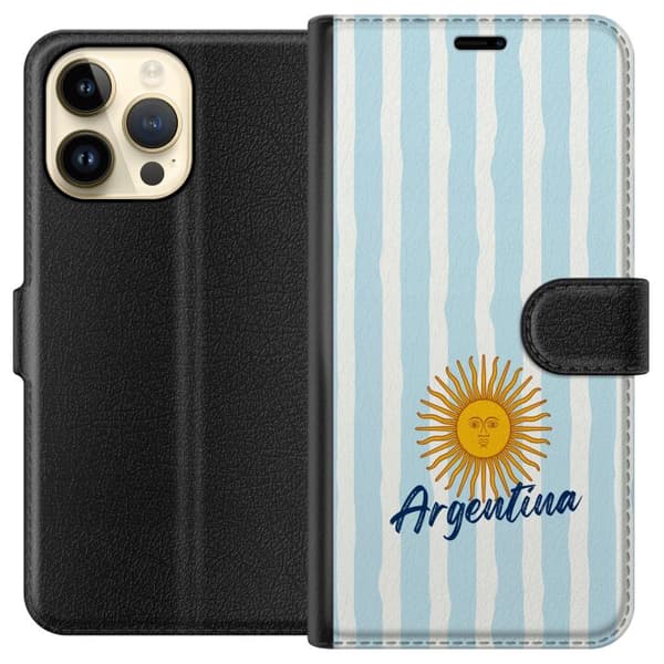Kompatibelt Plånboksfodral till Apple iPhone 15 Pro Max Argentinsk flaggdesign med Sol de Mayo och handskriven Argentina-text blå