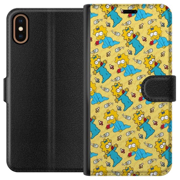 Kompatibel Tegnebogsetui til Apple iPhone XS Mønster med Maggie Simpson, sutter og sutteflasker gul