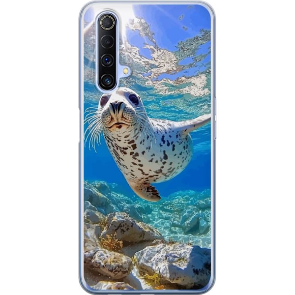 Realme X50 5G Genomskinligt Skal Säl Hav Simmande Djurmotiv Natur Vattenmotiv Blå Design Marint Tema Populärt Motiv Djurliv