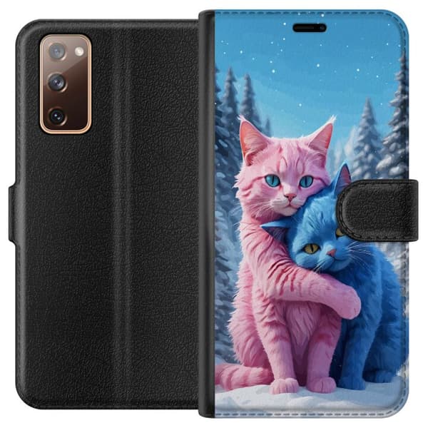 Kompatibel Tegnebogsetui til Samsung Galaxy S20 FE Søde lyserøde og blå katte, der krammer i sneklædt vinterlandskab blå