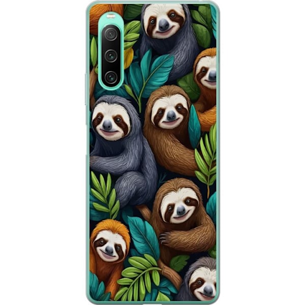 Sony Xperia 10 IV Gennemsigtig cover Sengångarstil - afslappet motiv med sød dovendyr