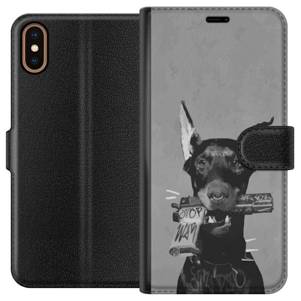 Apple iPhone XS Lompakkokotelo Harmaa Koira Graafinen Suunnittelu Kovan Eläinaiheen Katutaide Urbaani Trendi Koiran Ystävä Tyyli Suosittu Aihe
