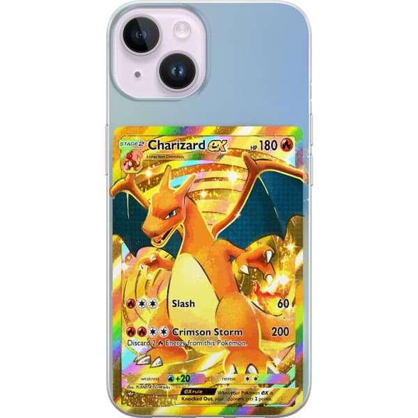 Kompatibel Mobilcover til Apple iPhone 15 Gylden Charizard EX samlerkort med regnbueeffekter guld