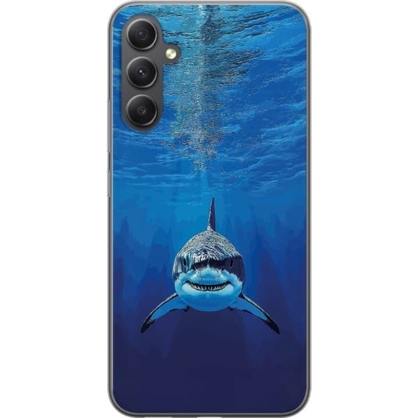 Kompatibelt Mobilskal till Samsung Galaxy A35 Närbild av en vithaj under vattnet blå