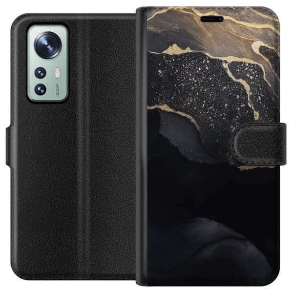 Kompatibel Tegnebogsetui til Xiaomi 12 Sort guld abstrakt