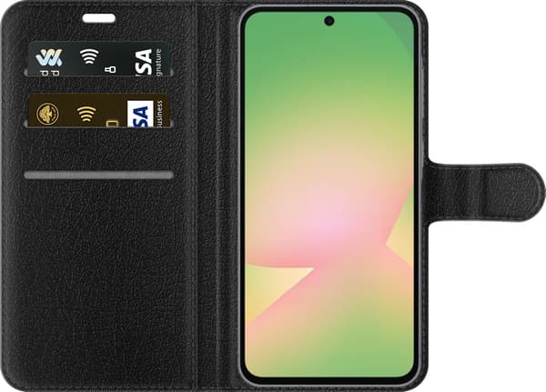 Kompatibel Tegnebogsetui til Samsung Galaxy A57 Karaktercollage med orange ild og dramatisk tekst på sort baggrund sort