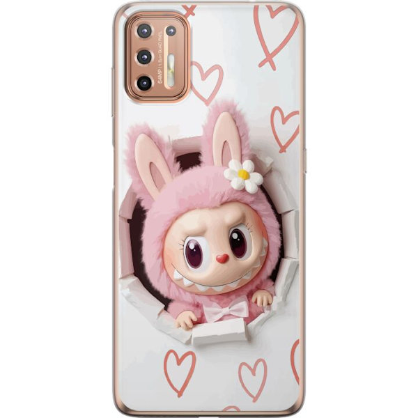 Motorola Moto G9 Plus Läpinäkyvä kuori Labubu Sydän Taustakuva Pop Mart Rakkausteema Hahmodesign Suosittu Motiivi Keräilytaideteossarja