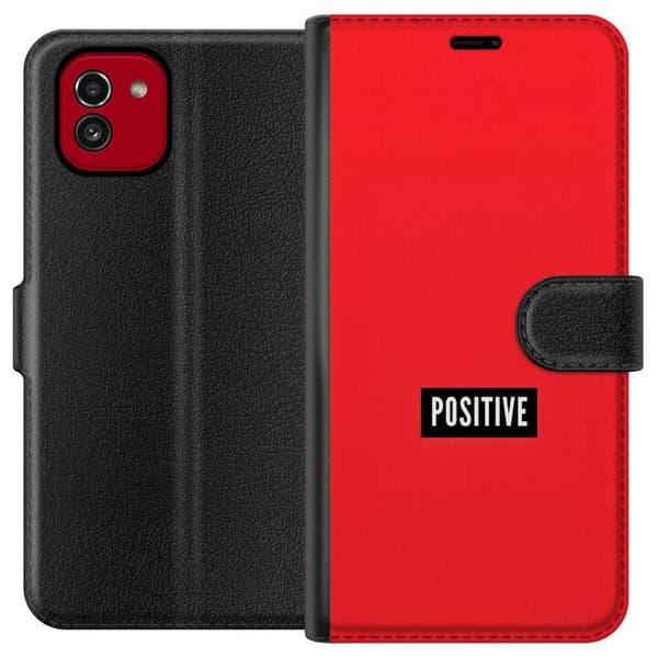 Kompatibelt Plånboksfodral till Samsung Galaxy A03 Positive text röd